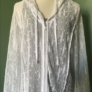 White hooded zip up swim coverup size 2x